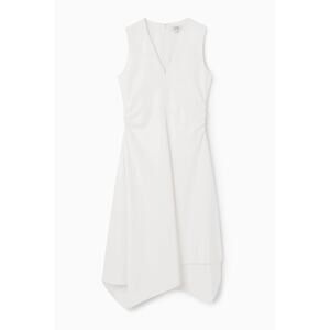 COS Gathered Asymmetric White Midi Dress M